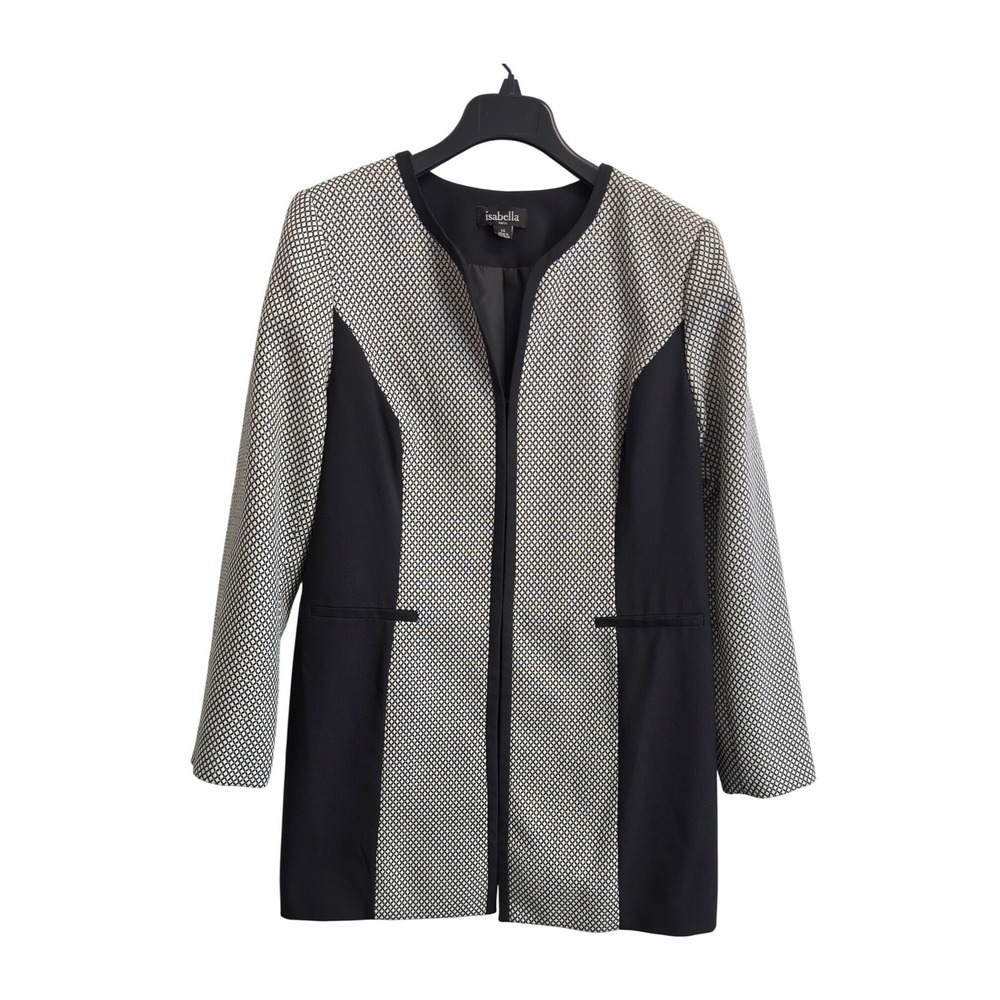 Isabella Suits Womens 14 Black White  Colorblock Collarless Blazer Jacket